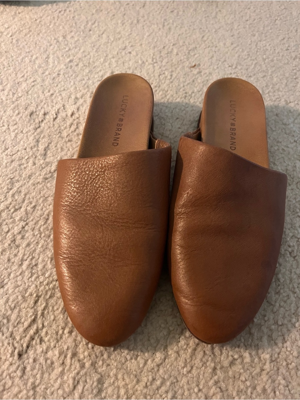 Lucky Brand Tan Brown Leather Slide Mules
